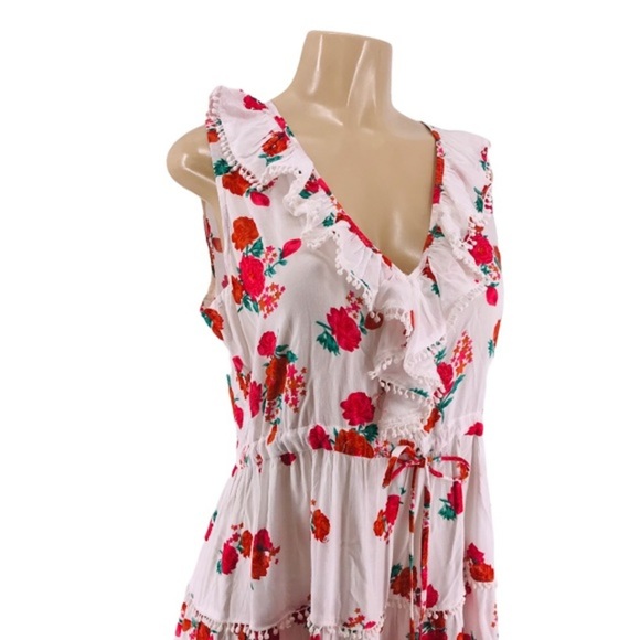 Miss June Flutter Ruffle Red Rose White Dress - Picture 7 of 7